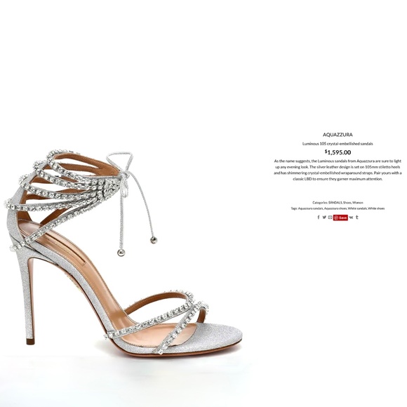 Aquazzura Luminous 105 mm Silver Leather Crystal-Embellished Sandals / Heels - Picture 9 of 17